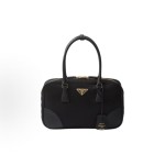 PRADA Re-Edition 1978 Enamel Triangular Metal logo zipper open Shoulder Bag Handbag for Women, black